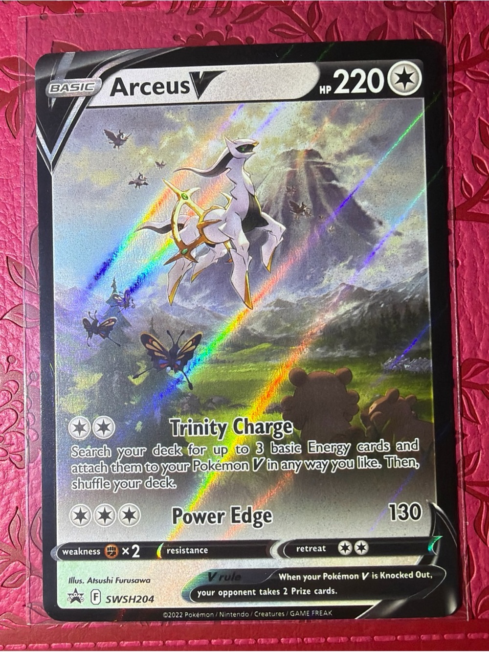 Pokemon Arceus V Rainbow Holo with Black, White, Green, Brown Accents
